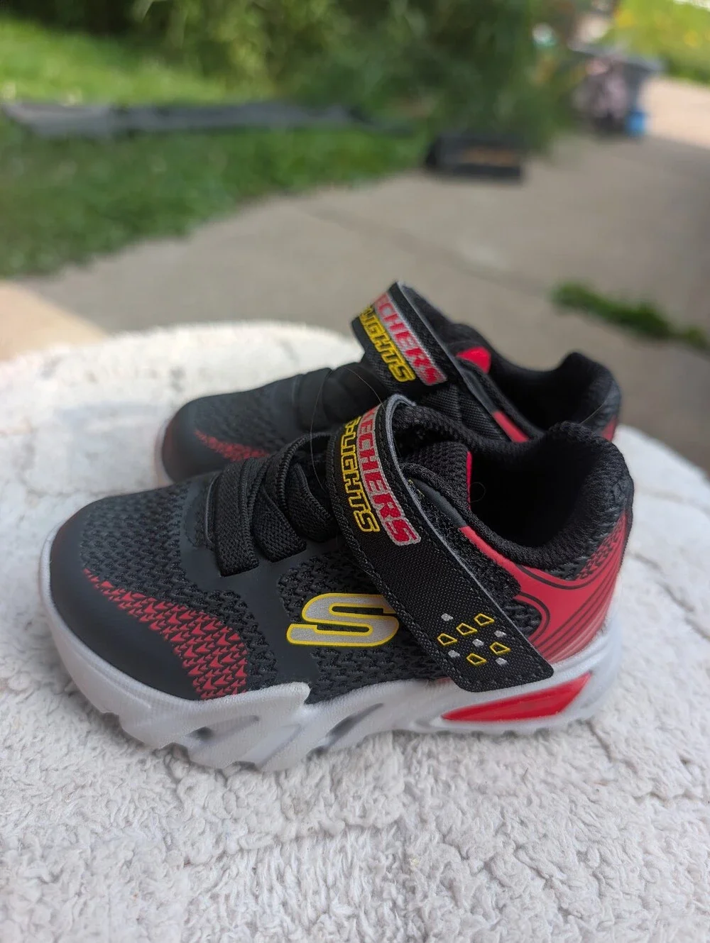 Skechers Kids Black, Red & Yellow Light-Up Sneakers Size 5
